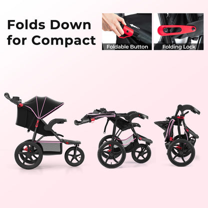 INFANS Jogging Stroller, Foldable Jogger with Air-Filled Tires Shock Absorbing Suspension Adjustable Backrest, Baby Running Strollers