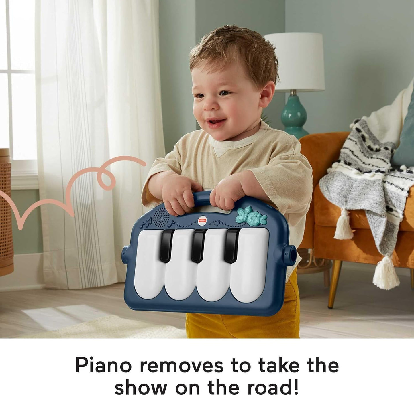 Fisher-Price Baby-Spielmatte „Glow and Grow Kick & Play Piano Gym“, blaues musikalisches Lernspielzeug mit Entwicklungsaktivitäten für Neugeborene ab 0 Monaten