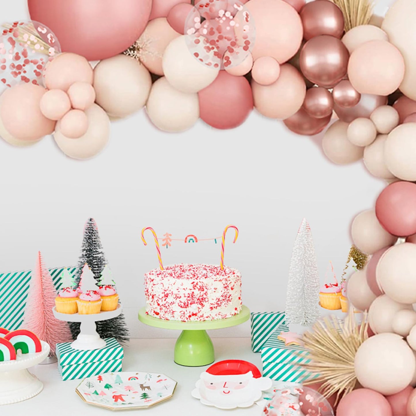 Blush Pink Ballons Girlande Bogen Kit, 144 Stücke Retro Rosa Roségold Sand Weiß Konfetti Ballons für Brautparty Valentinstag Hochzeit Verlobung Geburtstag Party Dekorationen……