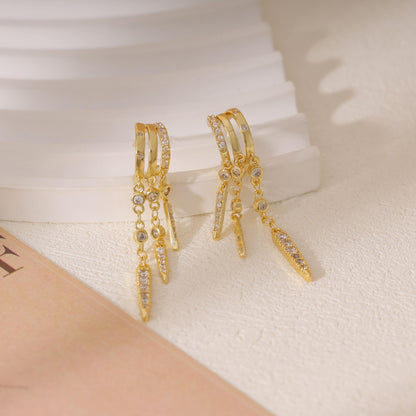 Dangle Earrings for Women,14k Gold Plated Triple Huggie Stud Earrings Cute Statement Chain Earring Dainty Drop Earrings for Women Trendy Gold Plated Jewelry