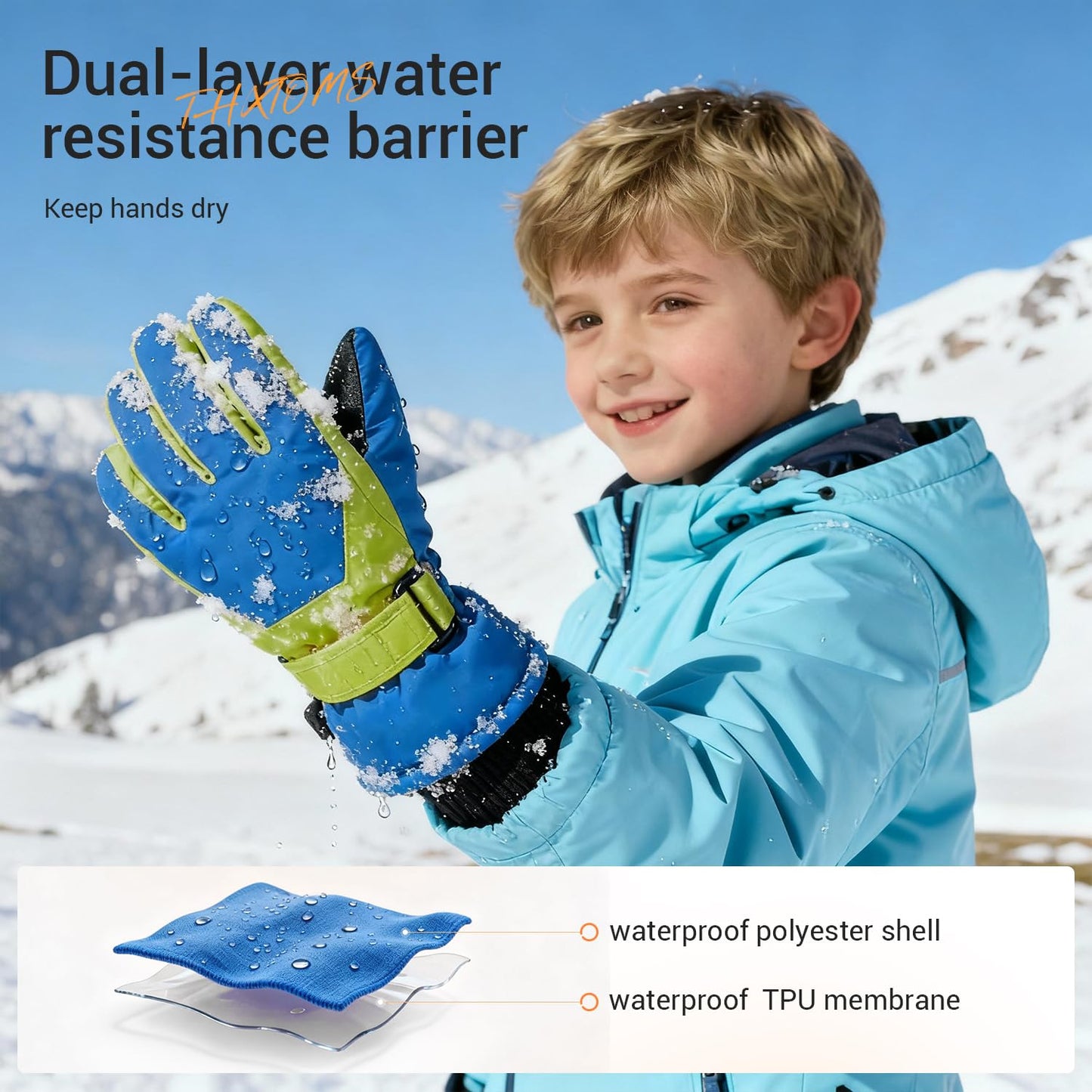 ThxToms Kinder Winterhandschuhe Wasserdichte Ski-Snowboardhandschuhe für Outdoor-Sportarten, Jungen und Mädchen Kaltwetter-Fahrradhandschuhe