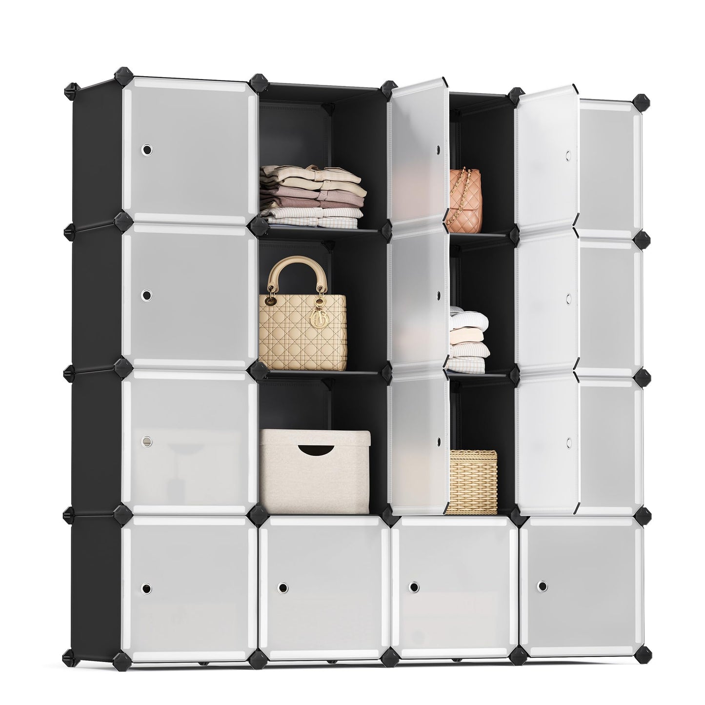 SONGMICS Cube Storage Organizer, Set of 16 Plastic Cubes, Closet Organizers and Storage, Room Organization, Bedroom Living Room, 12.2 x 48.4 x 48.4 Inches, Rustic Brown ULPC442A01