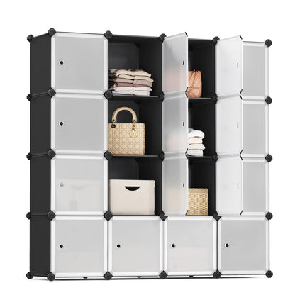 SONGMICS Cube Storage Organizer, Set of 16 Plastic Cubes, Closet Organizers and Storage, Room Organization, Bedroom Living Room, 12.2 x 48.4 x 48.4 Inches, Rustic Brown ULPC442A01