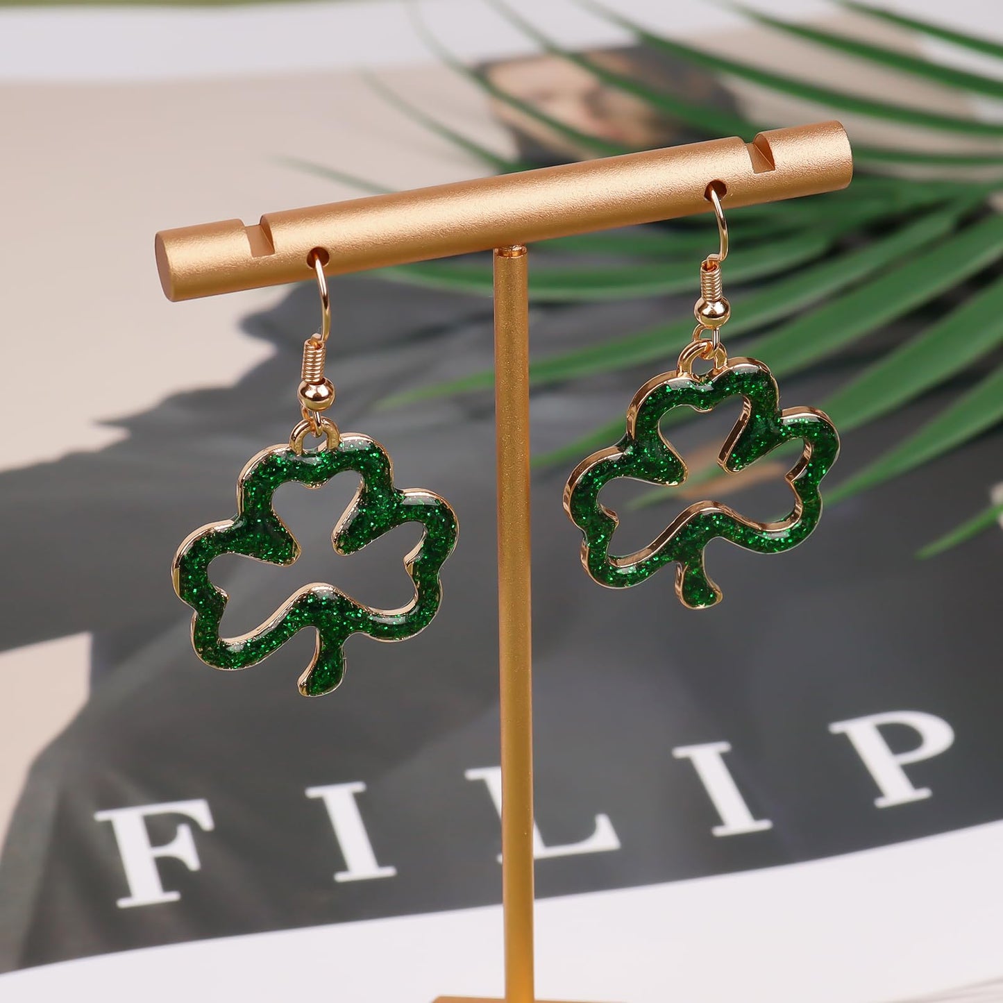 Prstvil St. Patricks Day Ohrringe, grüne Kleeblatt-Ohrringe für Damen, St. Patrick's Day Accessoires Glücksbringer Creolen (Grün-2)