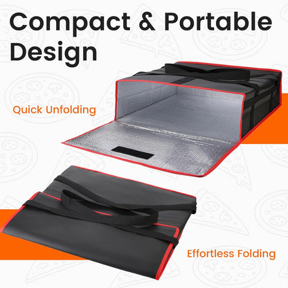 Bodaon Isolierte Essensliefertasche - Warm- & Kalthaltetransporttasche, Catering/Doordash Pizzawärmer, Einkaufstasche, Kühltasche für Partys (Schwarz-Rot, 1 St.), Ideal für den Transport warmer Speisen
