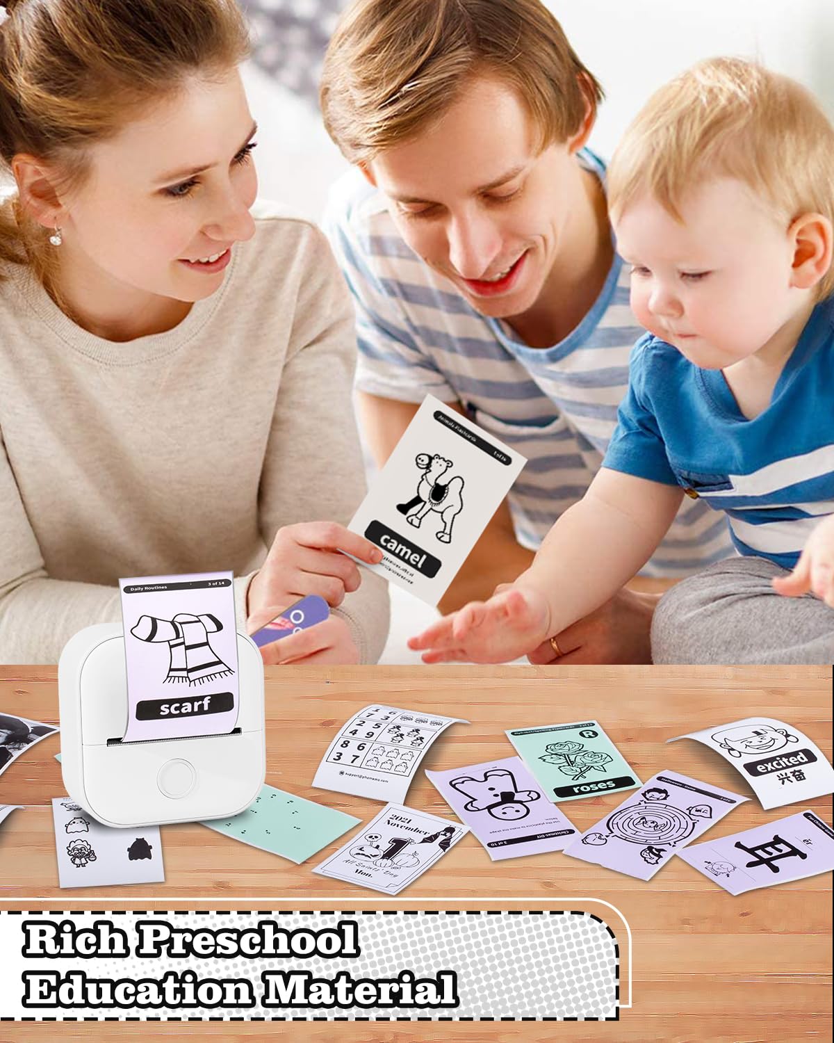 Memoking Mini-Drucker - T02 Aufkleberdrucker, Druckkapsel, tragbarer thermischer tintenloser Aufkleberhersteller, Bluetooth-Taschen-Minifotodrucker, Sofortdruck, Smart AI APP, für Studentenstudiennotizen, Tagebuch, Heimwerker, Geschenk