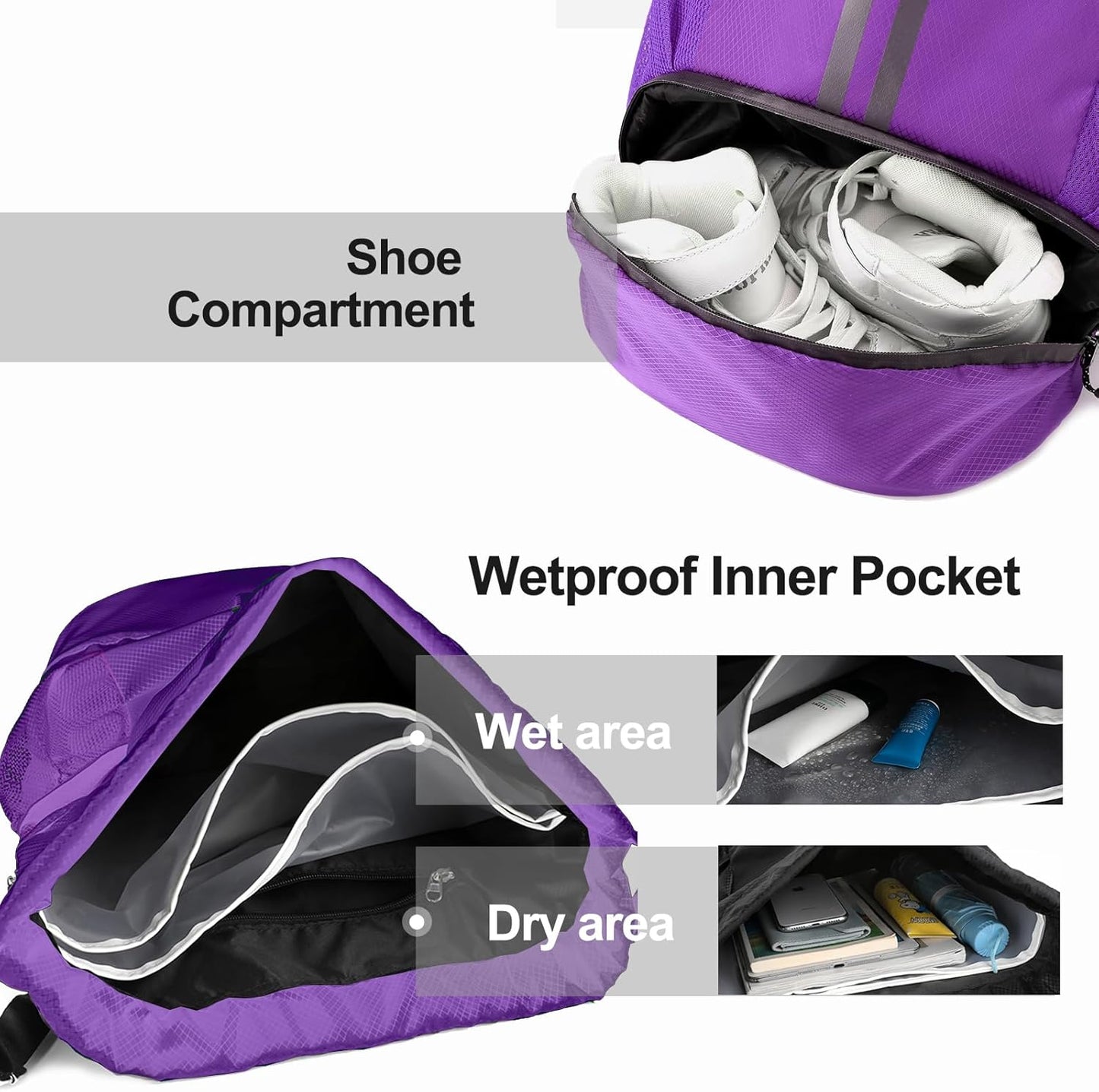 Hoedia Sports-Kordelzugrucksack – Schwimm-Turnbeutel mit Schuhfach und wasserdichter Tasche für Damen und Herren