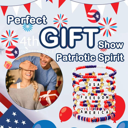 250 Anniversary USA Merchandise 4th of July Outfits for Women Men Teens Red White Blue Clay Beaded Stretch Bracelets USA Patriotic Jewelry 4th of July Accessories