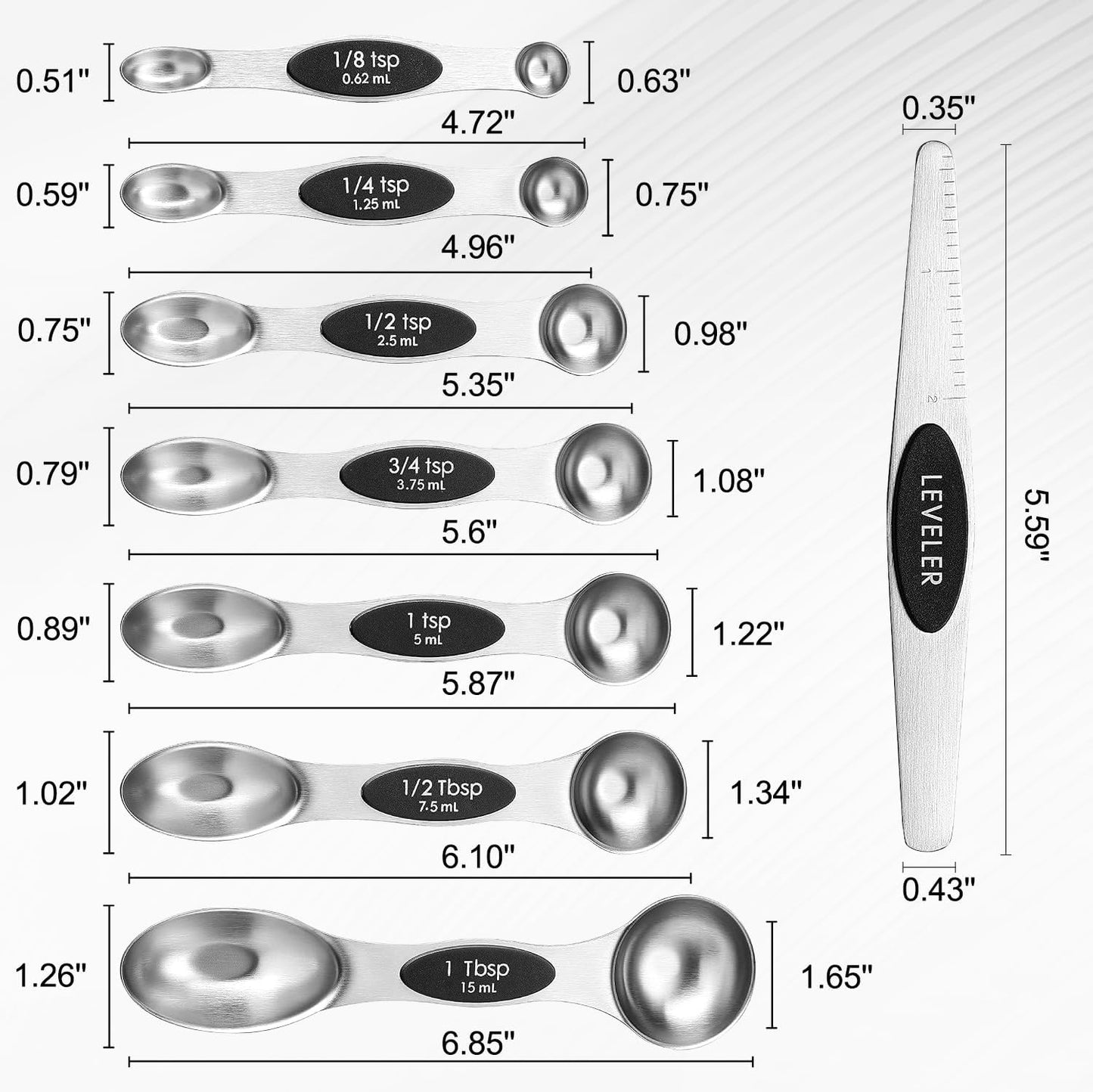 Pack of 8 Stainless Steel Magnetic Measuring Spoons Set