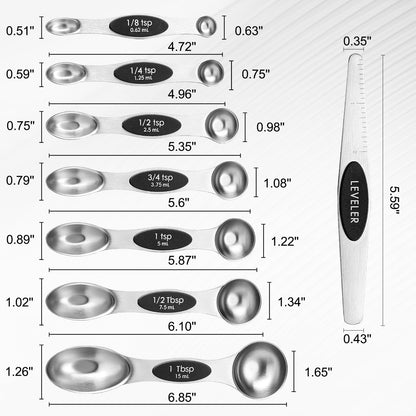 Pack of 8 Stainless Steel Magnetic Measuring Spoons Set