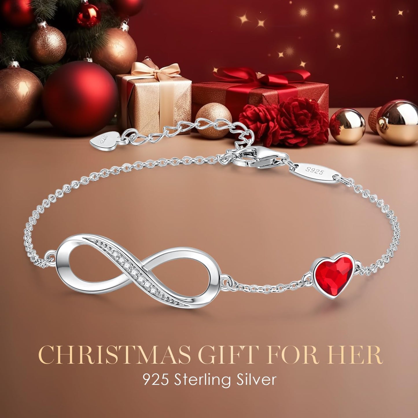 CDE Valentinstagsgeschenk Infinity Herz Geburtsstein Charm Gliederarmband für Damen 925 Sterling Silber Verstellbares Muttertags- Weihnachtsgeschenk Jubiläums- Geburtstags-Schmuck für Ehefrau Freundin Sie