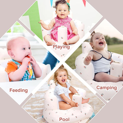 Aufblasbarer Babysitz, aufblasbarer Babystuhl für Babys ab 3 Monaten, aufblasbarer Sommerstuhl mit integrierter Luftpumpe, Baby-Bodensitz zum Sitzenlernen, Spielen, Campen, Orange