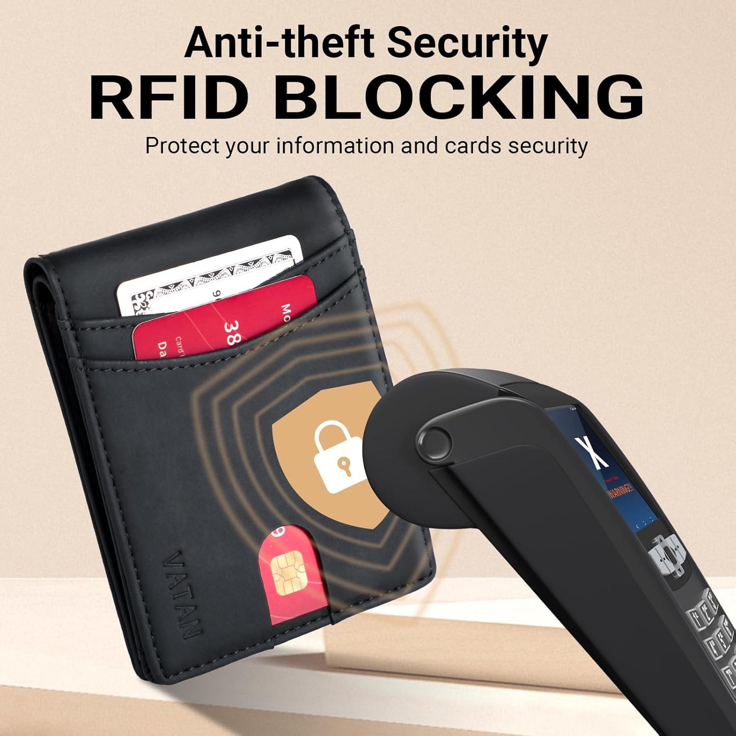 VATAN Herren Slim Wallet RFID Schutz Leder Kreditkartenetui für 15 Karten, Bifold Minimalistisches Dünnes Portemonnaie mit 2 Ausweisfenstern und Geldscheinfach, mit Geschenkbox (Carbon Fiber Schwarz)