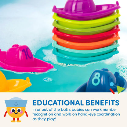 Battat – 10 Stapelboote für die Badewanne – nummerierte und stapelbare Badespielzeuge – schwimmende Spielzeuge für Badewanne, Pool,, Strand – Lernspielzeuge – 6+ Monate