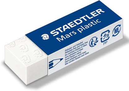STAEDTLER Mars Plastic Radiergummi (4 Stück), weiße Radierer für saubere und präzise Ergebnisse – latexfrei, geringe Krümelbildung, hergestellt in Deutschland