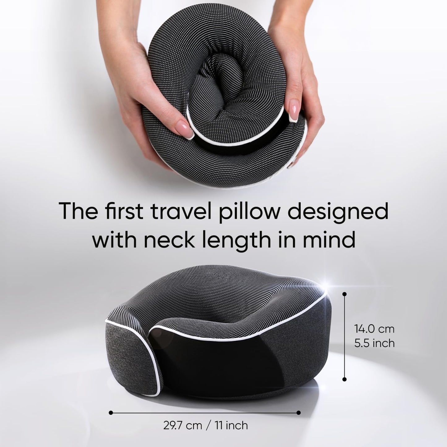 Proglobe Orthopädisches Nackenkissen Reise-Nackenkissen für Flugzeuge, Memory Foam Kit, aktualisiertes Ruhematerial, Flugreise-Set mit 3D-konturierter Augenmaske, Ohrstöpseln und luxuriösem Netzbeutel (Grau)