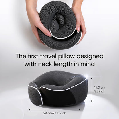 Proglobe Orthopädisches Nackenkissen Reise-Nackenkissen für Flugzeuge, Memory Foam Kit, aktualisiertes Ruhematerial, Flugreise-Set mit 3D-konturierter Augenmaske, Ohrstöpseln und luxuriösem Netzbeutel (Grau)