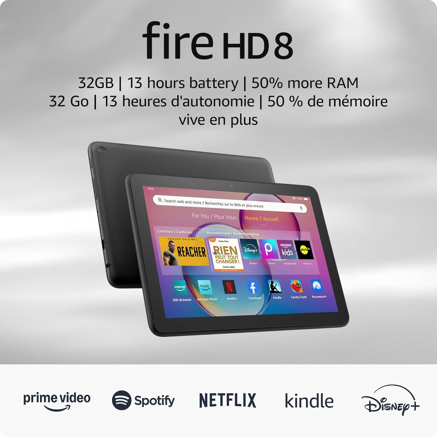 Amazon Fire HD 8-Tablet, 8” HD-Display, 3 GB Arbeitsspeicher, 32 GB Speicher, entwickelt für mobiles Entertainment, Schwarz, (2024er Version)