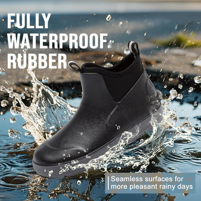 Men's Deck Boots, Waterproof Ankle Rain Boots with Anti-Slip Traction, Rubber Garden & Fishing Boots for Boating, Camping, Farming & Outdoor Work