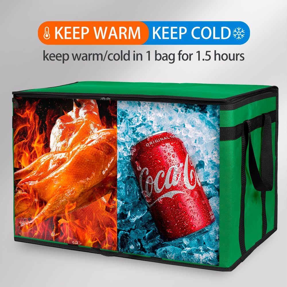 Bodaon Isolierte Essensliefertasche - Warm- & Kalthaltetransporttasche, Catering/Doordash Pizzawärmer, Einkaufstasche, Kühltasche für Partys (Schwarz-Rot, 1 St.), Ideal für den Transport warmer Speisen