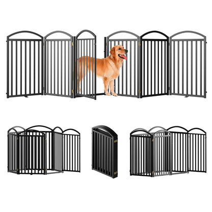 SNUOWU 4 Panels Full Matel Freestanding Dog Gates with Door, 96"Extra Wide 36"Tall Free Standing Dog Pet Gate for Indoor & Outdoor. Foldable Pet Fences for Doorways, House, Stairs, Porch, Deck, Yard