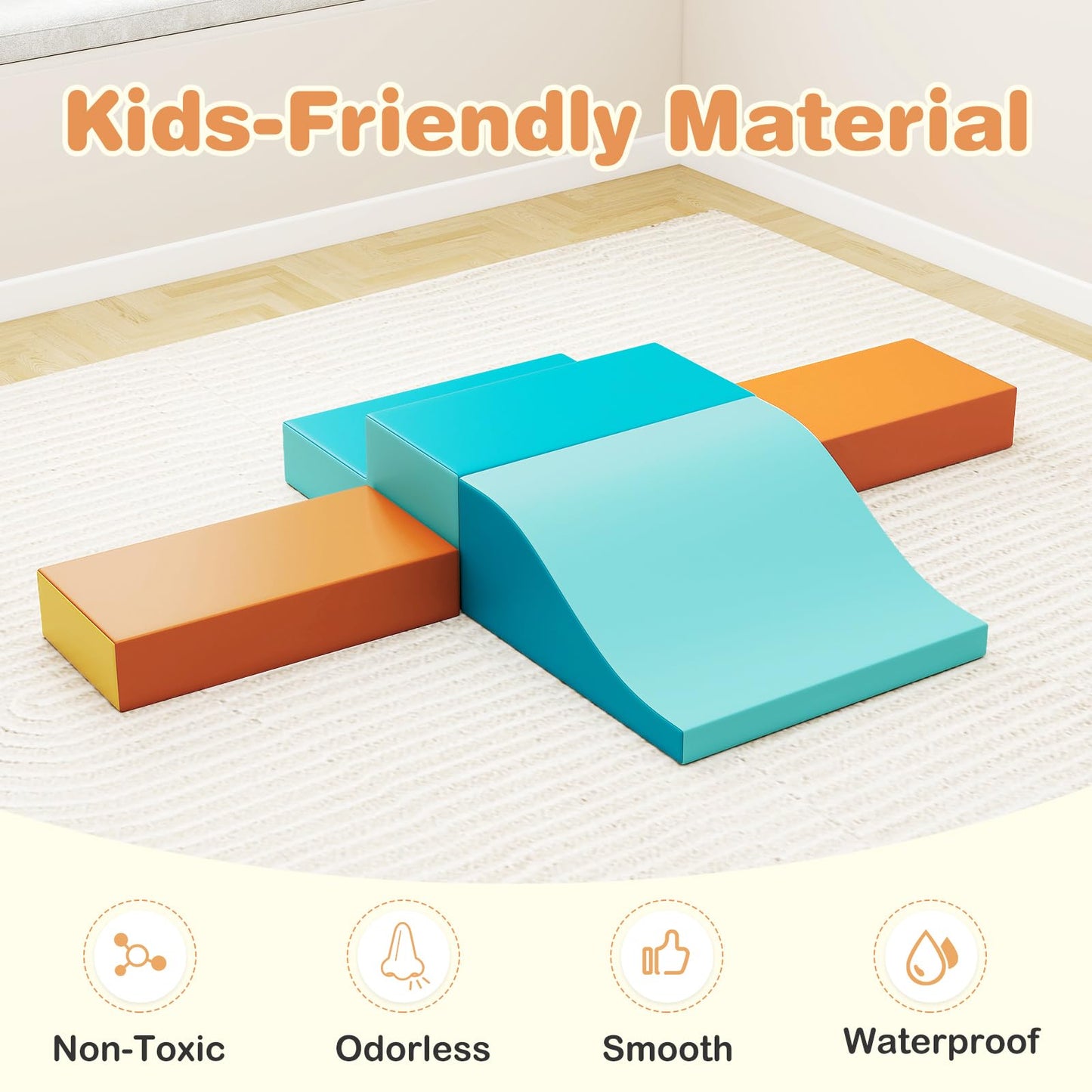 Olakids Toddler Climbing Toys Indoor, 10 Pieces Baby Foam Blocks Soft Play Set with PU Leather, Kids Climb Crawling Activity Gym Playground for 1+ Years (Brown)