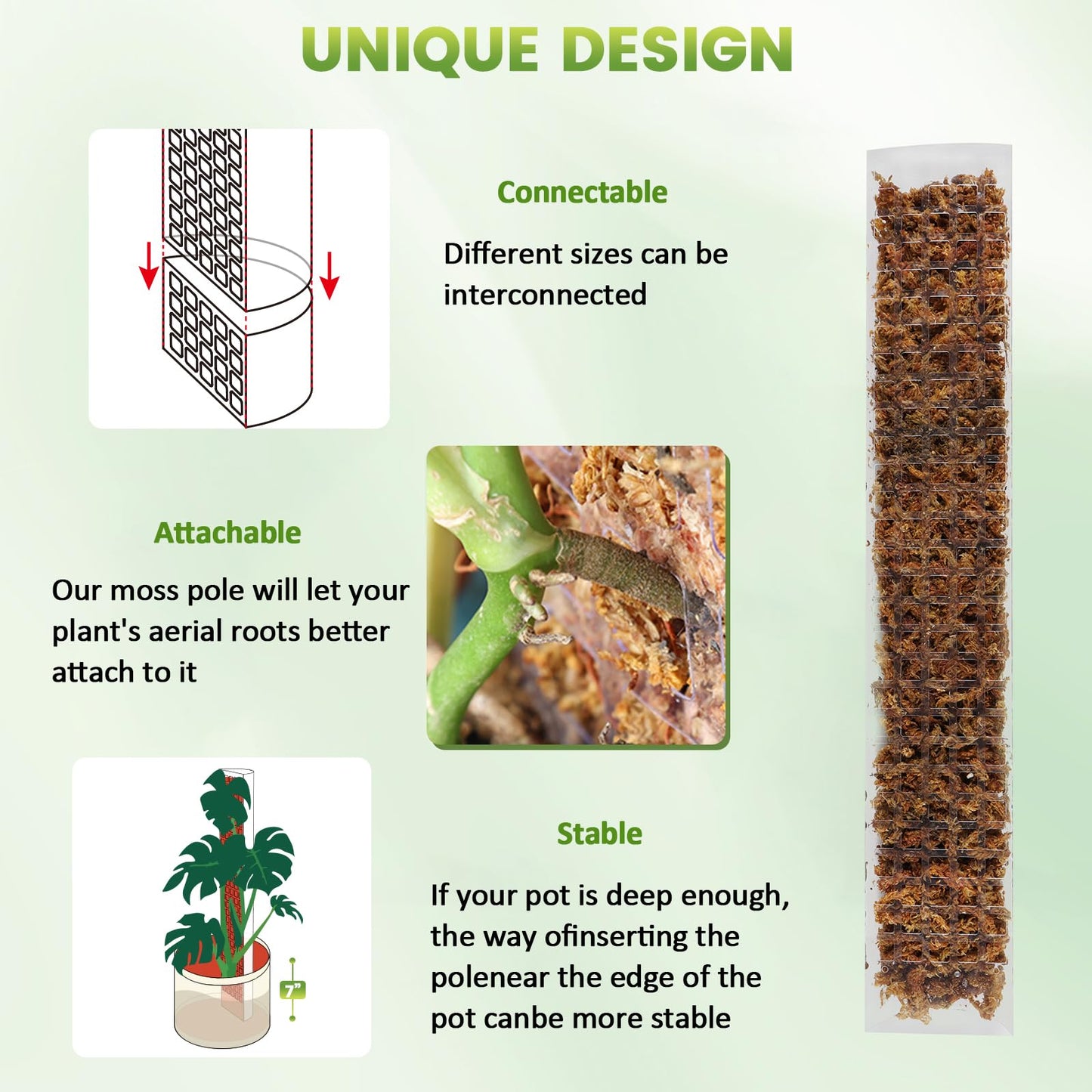 EOX 4 Pcs 24 Inch Plastic Moss Pole for Monstera, Large D Shaped Poles for Climbing Plants Work with Sphagnum Moss, 90 Inch Plant Stake Set of 4, Garden Ties