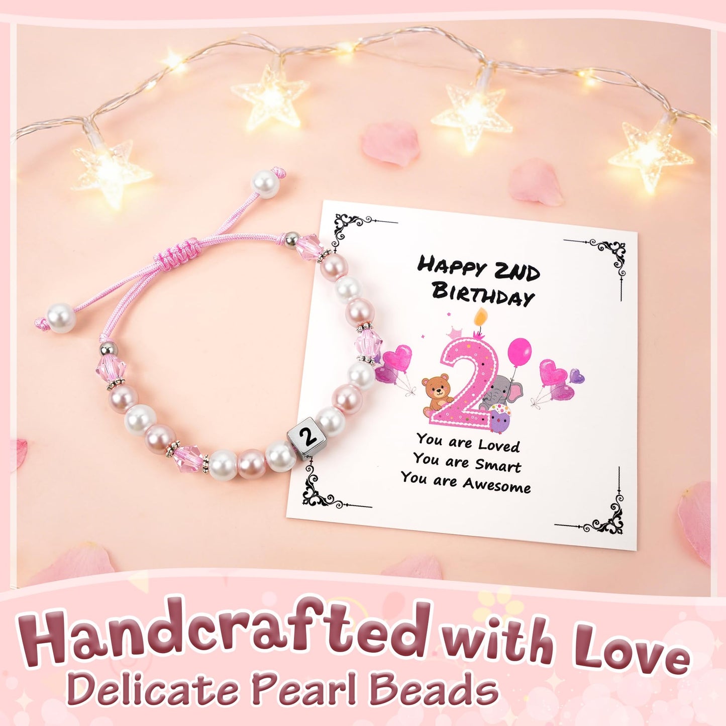 Sereney 5 Jahre altes Mädchen Geburtstagsgeschenkideen, verstellbares rosa-weißes Perlenarmband als Fünf-Jahres-5-Jahre-altes 5. Geburtstagsgeschenk für Teenager-Mädchen, Tochter, Nichte, Enkelin