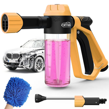 Car Wash Foam Gun for Garden Hose, Foam Cannon Car Wash Kit with Microfiber Wash Mitt, 50% More Water Pressure Nozzle & 3 Spray Modes, Hose Foam Blaster for Cars, Trucks, RV, Motorcycle Cleaning
