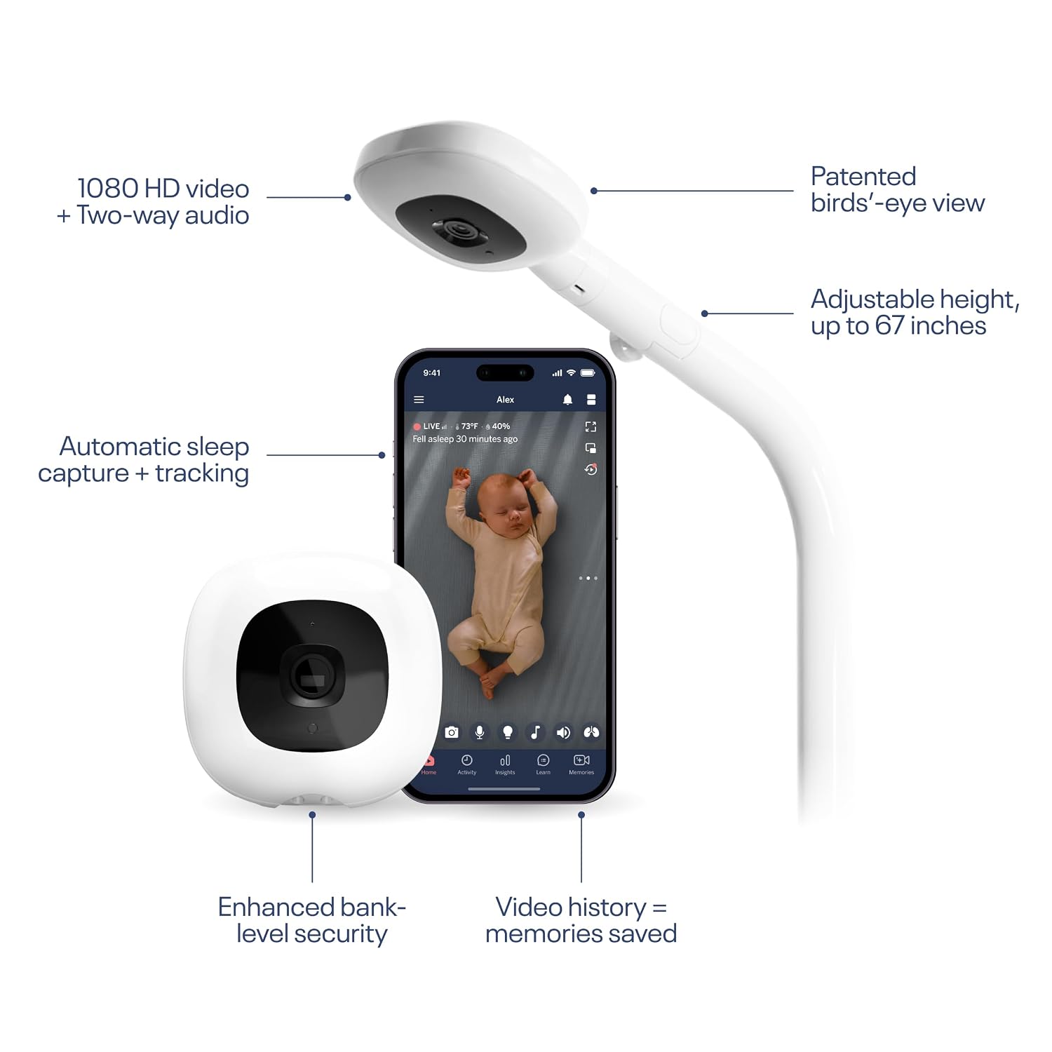 Nanit Pro Smart Baby Monitor - Camera & Floor Stand - 1080p Wi-Fi Video Camera, 2-Way Audio, See Your Baby from Anywhere, Sound/Motion/Cry Notifications, Night Vision