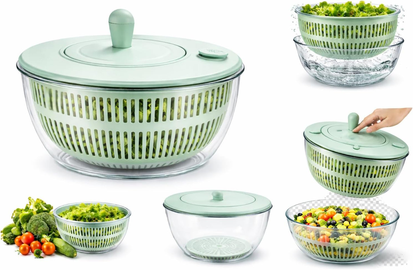 Salad Spinner 7‑Piece Multifunction Set – Lettuce Spinner, Vegetable Washer, Salad Chopper, Slicer, Shredder & Grater – Salad Bowl with Lid & All‑in‑One Kitchen Gadget for Easy Prep
