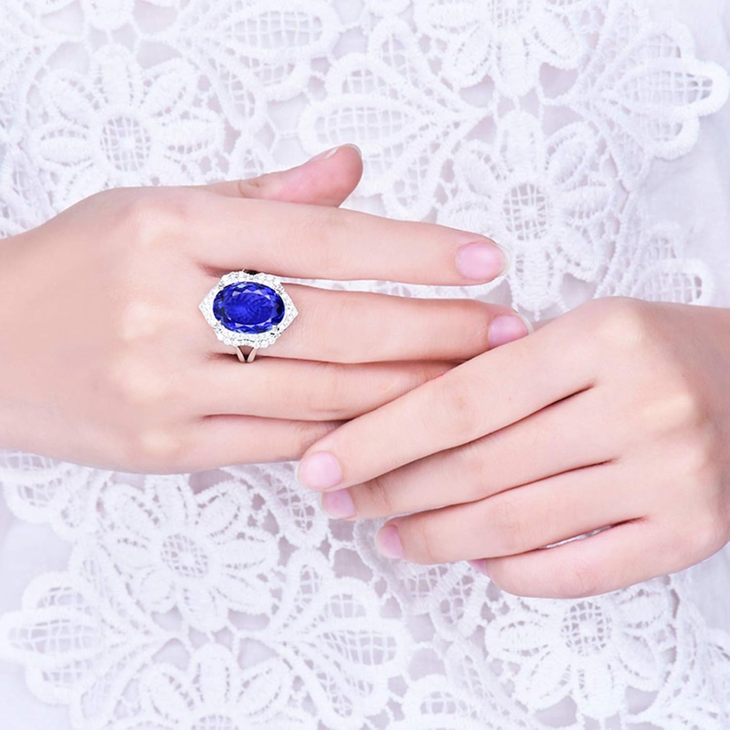 Wedding Rings for Womens, White Gold Infinity Ring 8.45 ct Tanzanite Diamond Rings Party Travel Jewelry (White Gold)