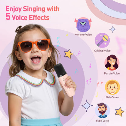 Mini Karaoke Machine for Kids Adults, Portable Bluetooth Speaker with 2 Wireless Microphone, Birthday Gifts for Girls Boys Ages 4, 5, 6, 7, 8, 9, 10, 12+ Years Old (Pinkcolor)