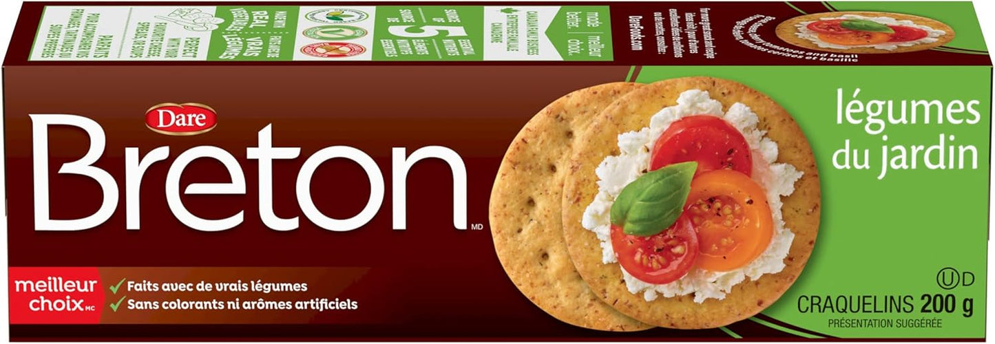 Breton Garden Vegetable Crackers - Light, Crispy, Plant-Based, Made with Real Vegetables, For Snacking, Dips, Cheese and Spreads, 200g