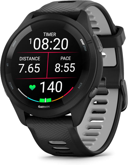 Garmin Forerunner® 265 Running Smartwatch, Colorful AMOLED Display, Training Metrics and Recovery Insights, Black and Powder Gray