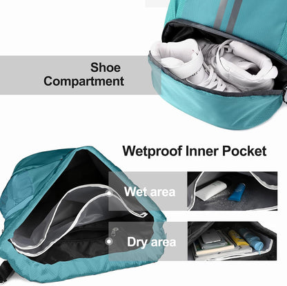 Hoedia Sports-Kordelzugrucksack – Schwimm-Turnbeutel mit Schuhfach und wasserdichter Tasche für Damen und Herren