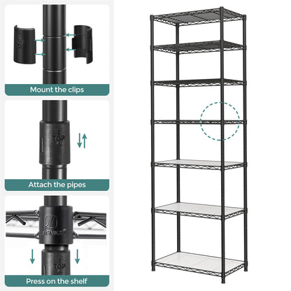 SONGMICS Storage Shelf, Small Metal Wire Shelving Unit, Adjustable Shelves, for Small Spaces, Garage, Bedroom, Living Room, Kitchen, Pantry, 5 Tier, 11.8 x 11.8 x 47.6 Inches, Ink Black ULGR123BH01