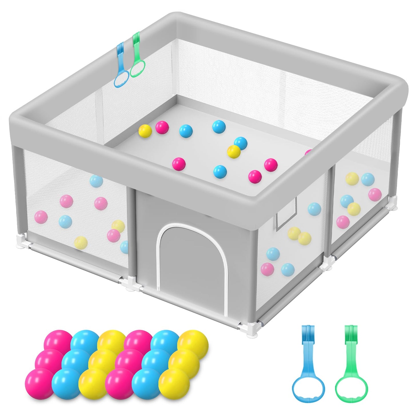 Baby Playpen with Mat 50x50 Inch, Playpen with Colorful Ball for Babies and Toddlers, Baby Play Pen Pin Indoor Play Fence (Mat and Ball Included)