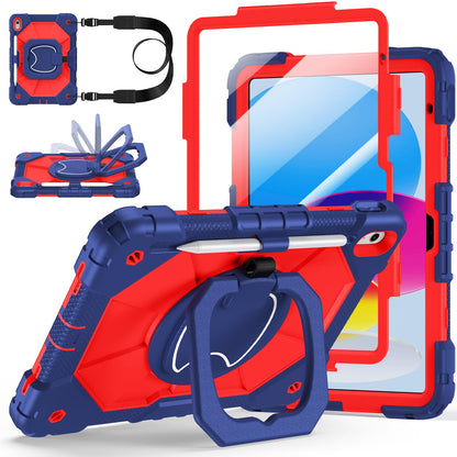 Case for iPad A16 11th Generation 11 Inch 2025, Auorld for iPad 10th Generation 10.9 inch 2022 case with Screen Protector, 360 Degree Rotating Stand Shoulder Strap Pencil Holder, Navy Pink