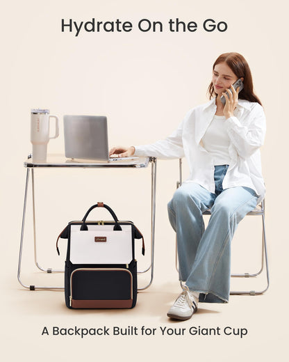 LOVEVOOK Laptop Backpack for Women with Giant Tumbler Holder Pocket, 15.6 inch Travel Work Bag Purse for Nurse Teacher, Waterproof Casual Daypack Bookbag for College Business