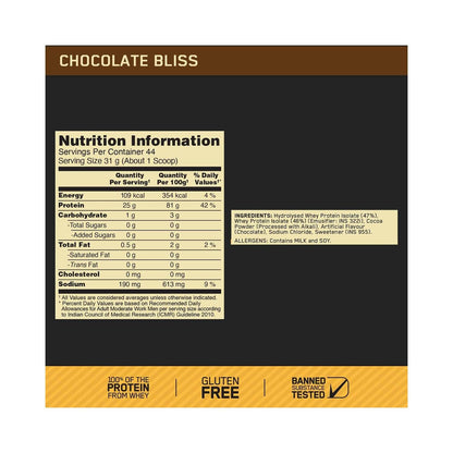 Optimum Nutrition Gold Standard 100% Isolate, Protein Powder, Chocolate Bliss, 3 Pounds, 44 Servings. Whey Protein Isolate (Packaging May Vary) (Pack of 4)