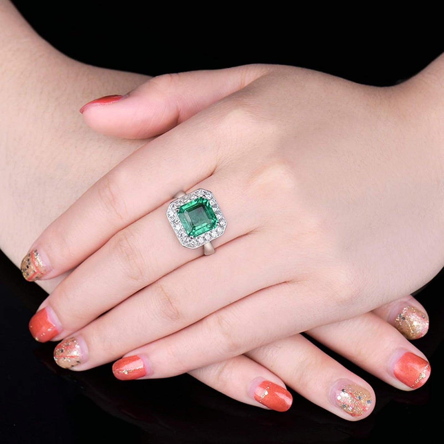 Wedding Rings for Womens, White Gold Ring Womens 2 ct Emerald Diamond Wedding Bands Rings (White Gold)