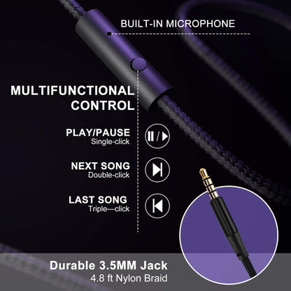LORELEI X6 Over-Ear Kabelgebundene Stereo-Bass-Kopfhörer mit Mikrofon, Leicht, Faltbar & Portabel mit 1,45M Kabel ohne Verheddern für Smartphone, Tablet, MP3/4, Space Black