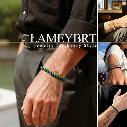 6 mm Böses Auge Armband aus schwarzen Kristallen – verstellbares Set aus Natursteinen für Herren und Damen, Schutzamulett als Geschenk für den Alltag/Geburtstag/Jahrestag