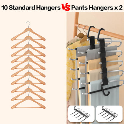 Pants Hangers Space Saving - 2 Pack Closet Organizer and Storage Jean Hangers, Stainless Steel Anti-Slip Clothes Hanger Scarf Holder for Pants Jeans Leggings Trousers Pant Rack, Black