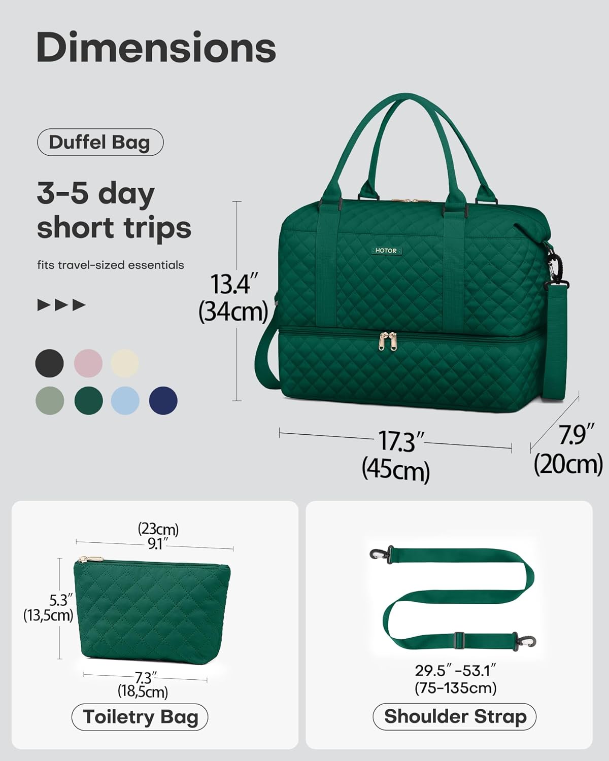 HOTOR Reisetasche - Große Weekender-Tasche für Frauen, Handgepäck mit Schuhfach, Übernachtungstasche mit Kulturtasche für Reiseutensilien und Reisezubehör, Schwarz, 34,0 x 45,0 x 20,0 cm