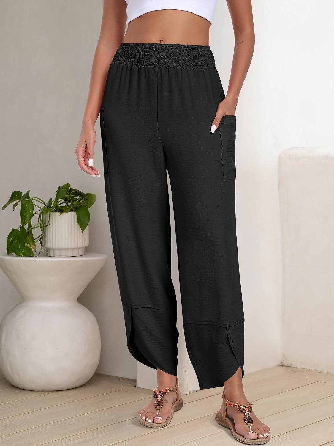 ANRABESS Womens Wide Leg Palazzo Capri Pants 2026 Summer Casual Loose High Waisted Lounge Flowy Cropped Beach Work Trousers