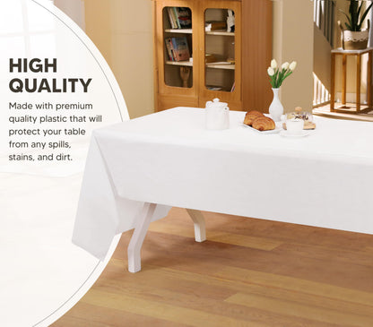Utopia Kitchen Einweg-Tischdecke aus Kunststoff (12er Pack – 137x274 cm) Weiß Rechteckige Tischdecke Wasserdicht Schmutzabweisend Party-Tischdecke