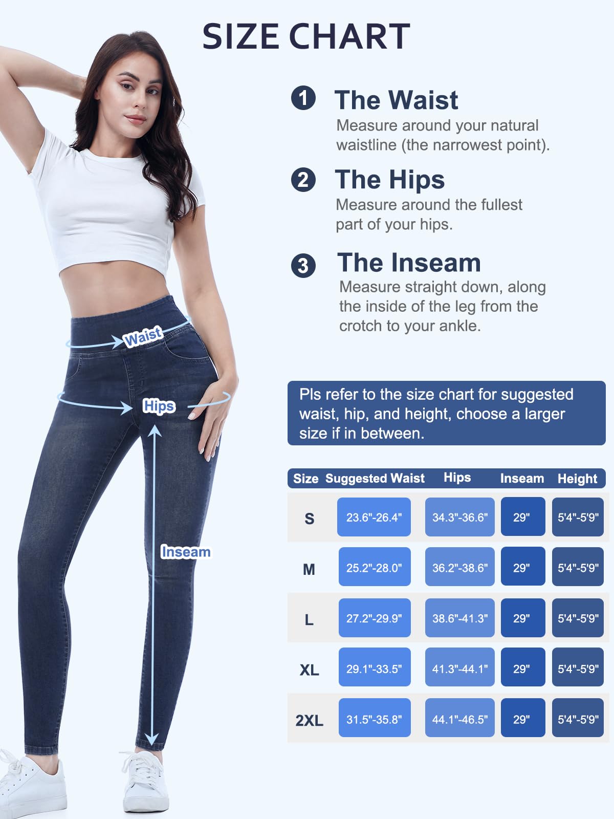 Chasehot Pull-On Skinny Jeans für Damen, dehnbare High-Waist Leggings, trendige Bauchkontrolle, Denim-Jeggings mit Taschen, Dark Wash-L