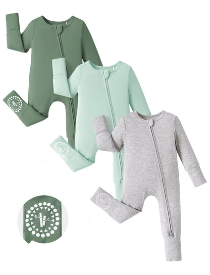 PATPAT Baby Footies Boys Girls - Bamboo Viscose - Zipper & Non-Slip Soles Romper Mitten - Footed & Footless Infant Clothes